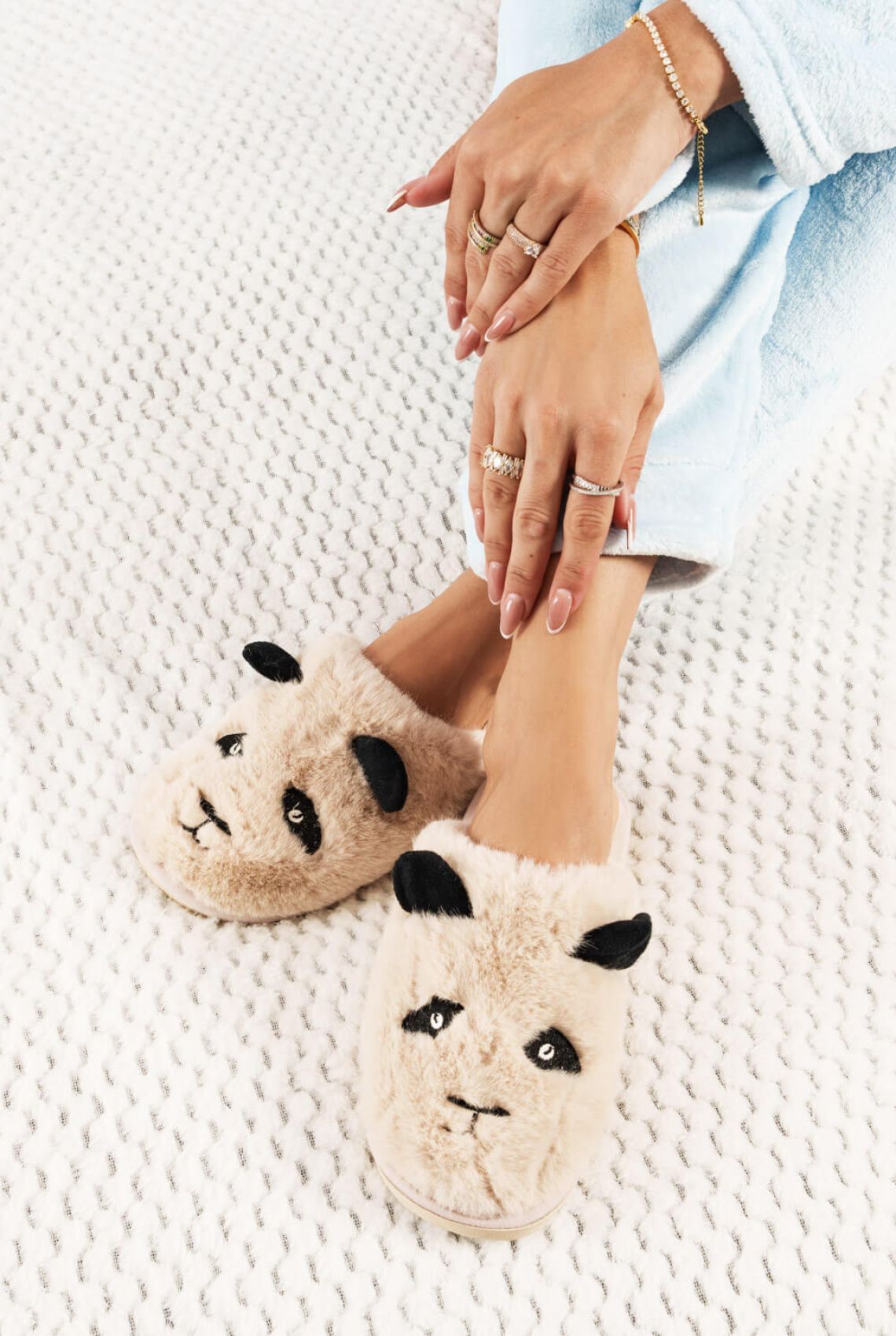 Beige Panda Fur Slippers