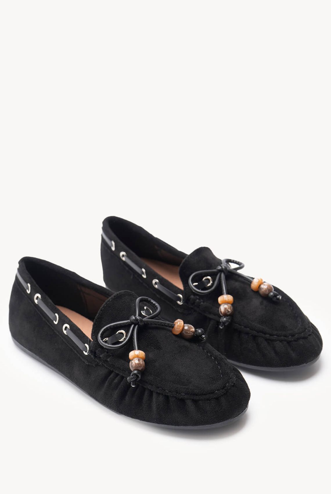 Μαύρα Suede Loafers με Κορδόνια κ Διακοσμητικές Χάντρες