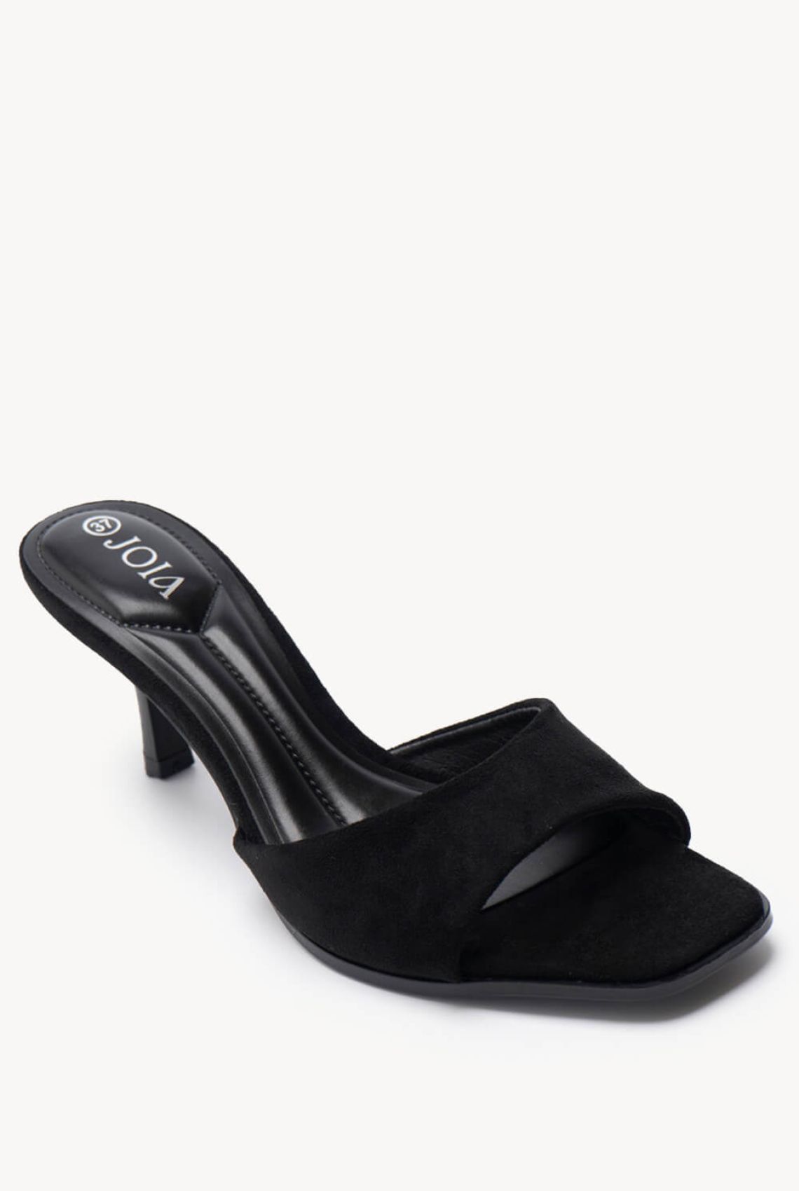 Μαύρα Suede Mules με Φαρδύ Μπροστινό Λουράκι - σε λευκό φόντο