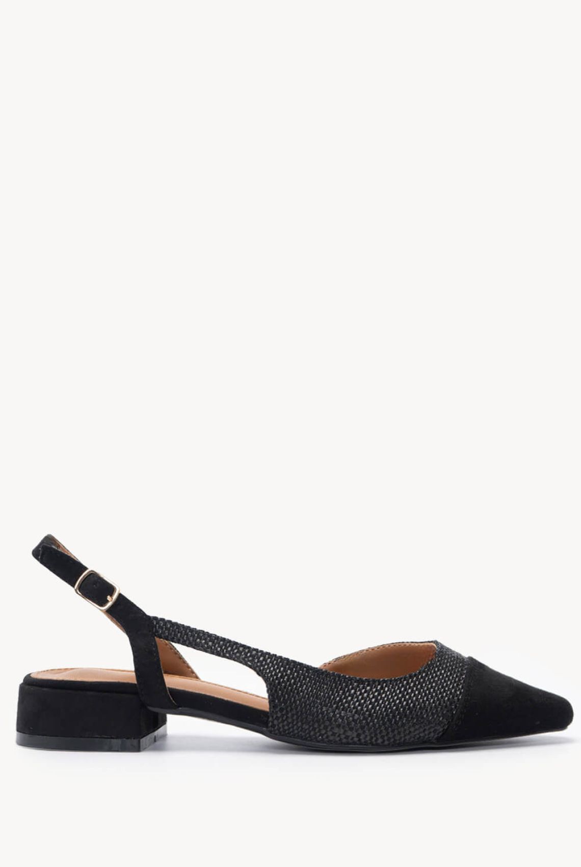 Μαύρες Μπαλαρίνες Slingback με Ψάθινο Επάνω Μέρος - Πλαϊνή λήψη