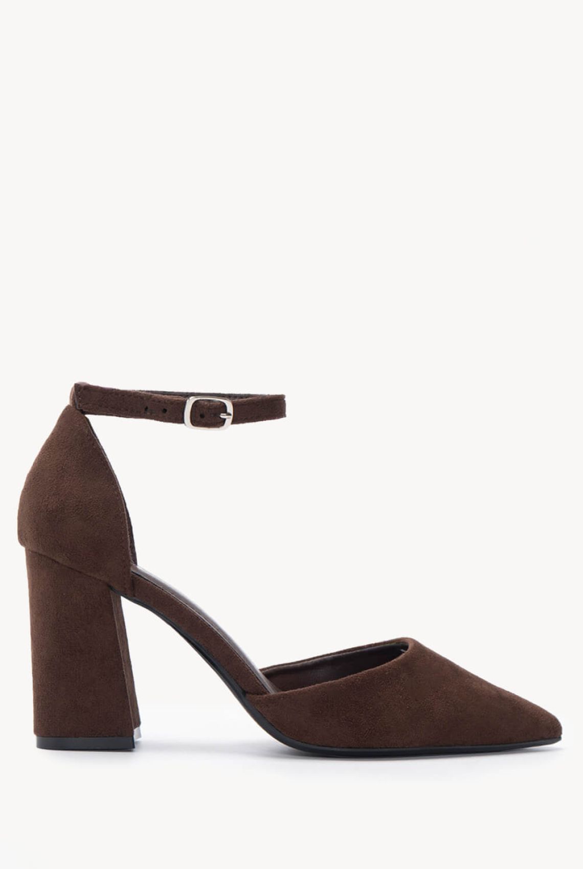 Καφέ Μυτερές Slingback Γόβες με Φαρδύ Τακούνι - Πλαϊνή λήψη, Κούμπωμα με δυνατότητα αυξομείωσης 