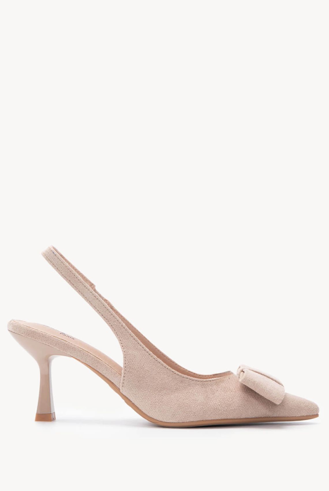 Μπεζ Σουέτ Slingback Γόβες με Μυτερό Τελείωμα - Πλαϊνή λήψη, μυτερή εφαρμογή