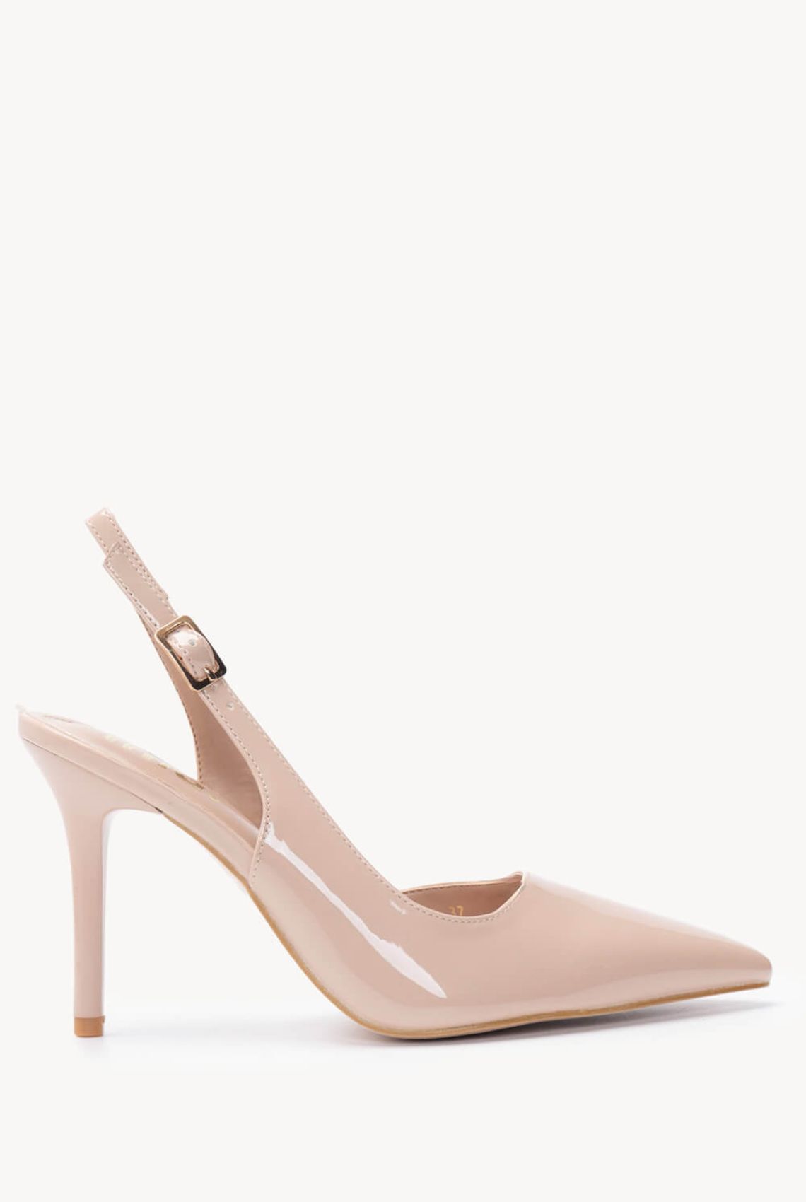Μπεζ Λουστρίνι Γόβες Slingback με Μυτερή Γραμμή