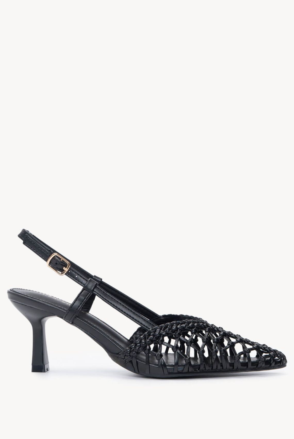 Μαύρα Slingback Γόβες με Πλεκτό Επάνω Μέρος - Πλαϊνή λήψη, Κούμπωμα με δυνατότητα αυξομείωσης 