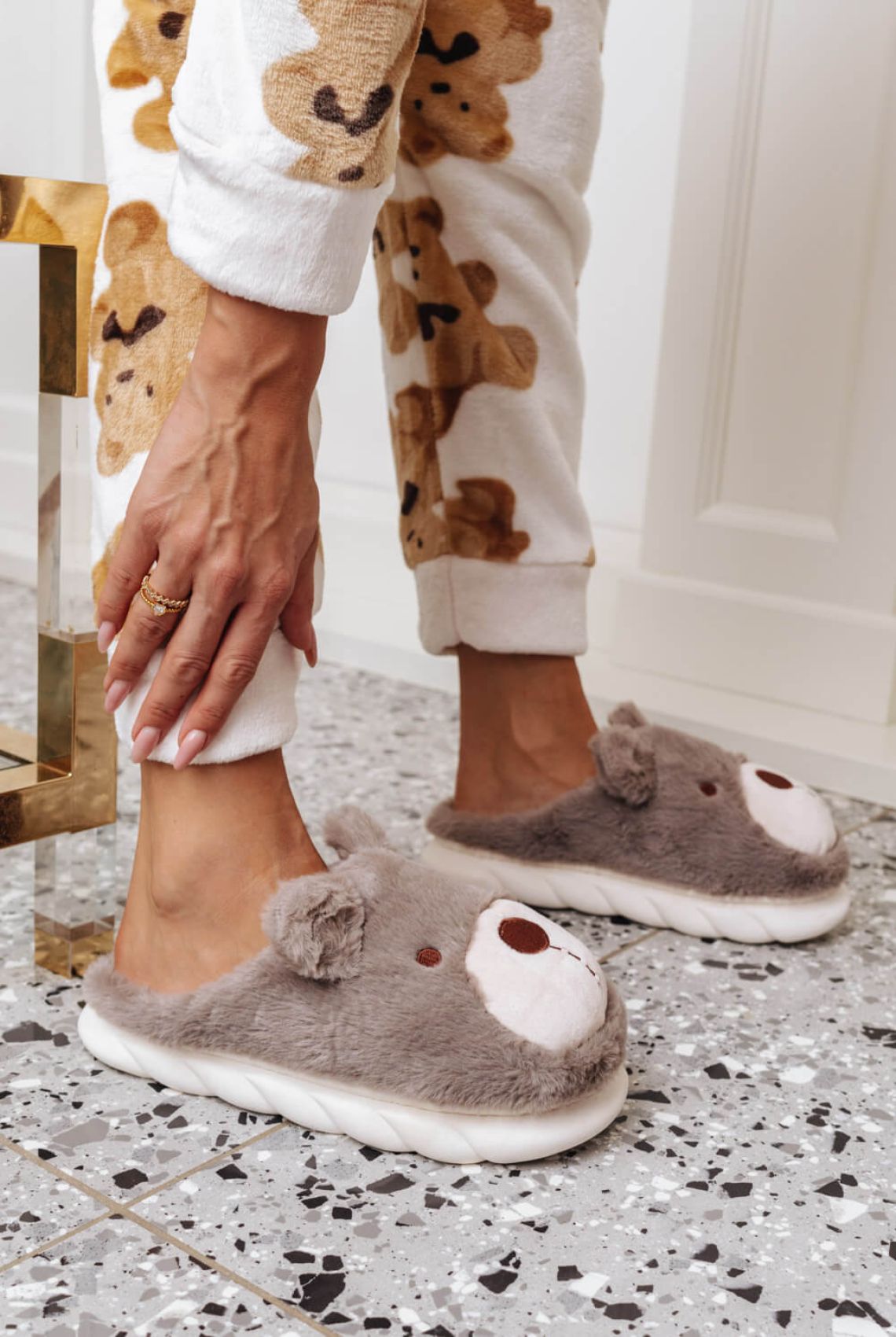 Lt.Blue Teddy Bear Fur Slippers
