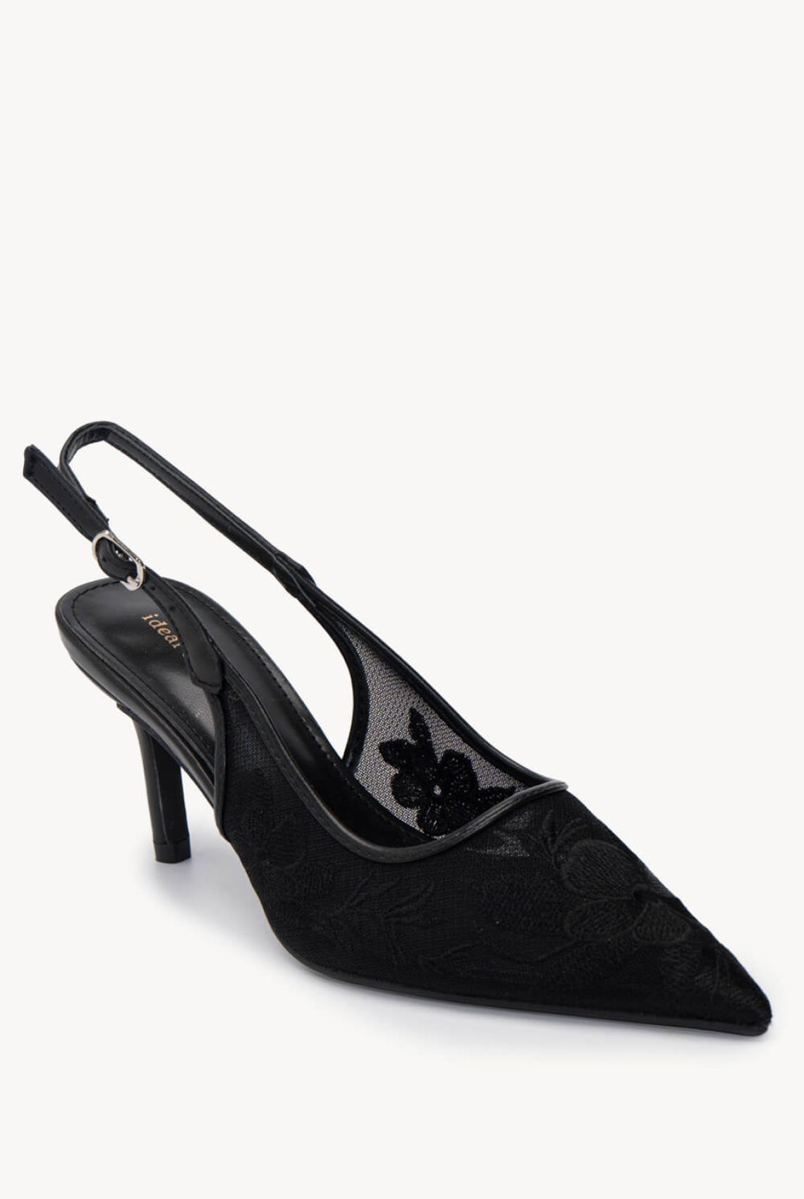 Μαύρες Γόβες Slingback με Κεντημένο Τούλι - Μεμονωμένο προϊόν, Close – up λεπτομέρεια 
