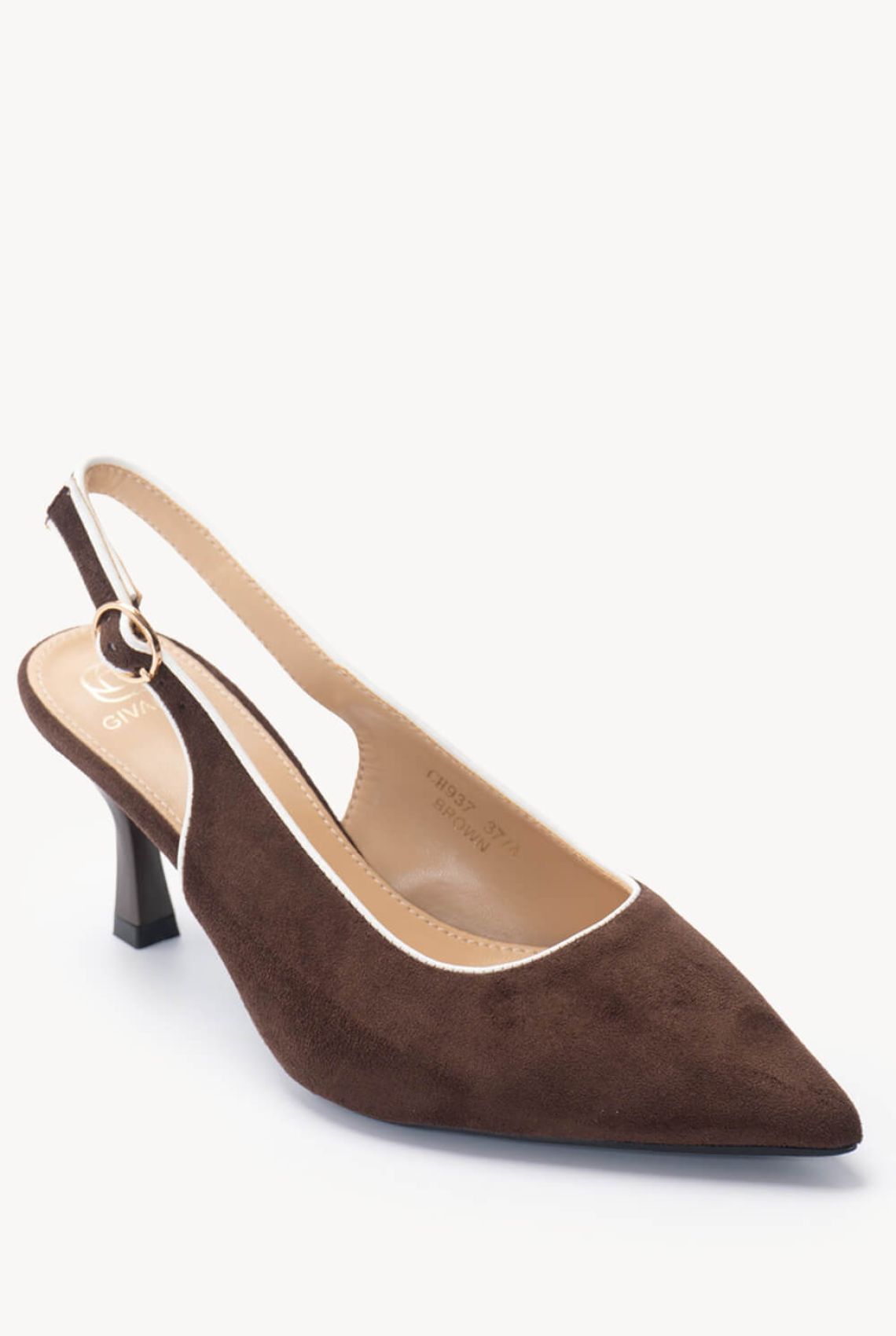 Καφέ Σουέτ Γόβες Slingback με Μυτερή Γραμμή - Μεμονωμένο προϊόν